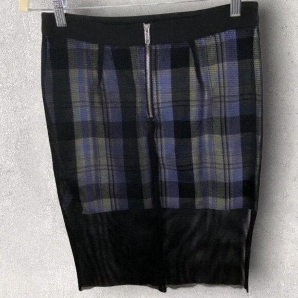 English Factory Mesh Overlay Plaid Pencil Skirt Black Size Small Nordstrom S NEW - Picture 5 of 8